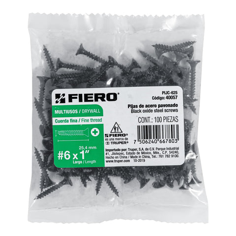 Bolsa con 100 pijas #6 x 1' multiusos cuerda fina, FIERO | PIJC-625 | 40057