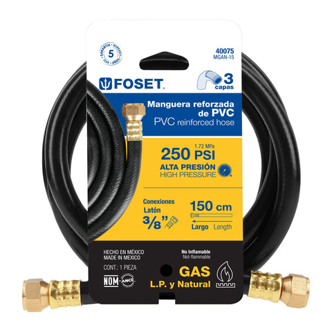 Manguera p/gas, negra, 3/8' flare, 1.5 m | MGAN-15 | 40075
