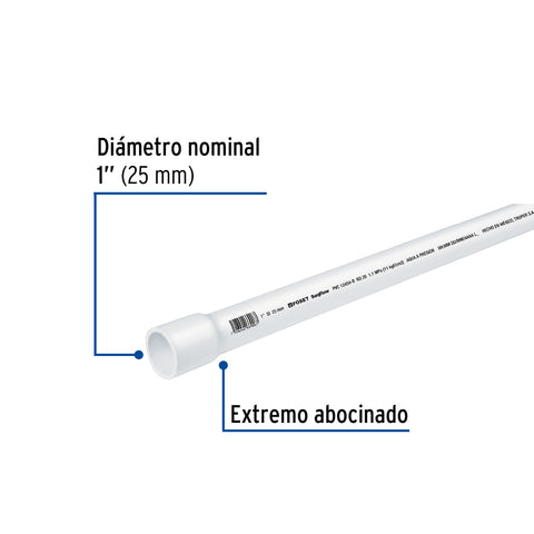 Tubo de 1' PVC hidráulico RD 26, 3m, 0.6kg, FOSET | PVC-103 | 40083