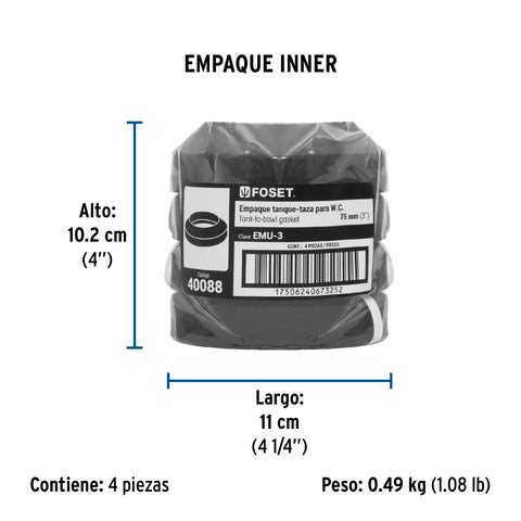 Empaque unión tanque-taza para WC, 3', FOSET | EMU-3 | 40088