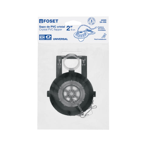 Sapo 2' para WC, PVC, trasparente, cadena inox, FOSET | SA-008 | 40089