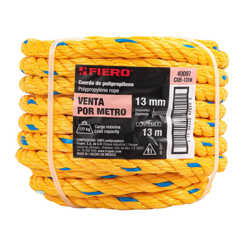 Metro de cuerda amarilla de polipropileno 13 mm, rollo 13m | CUE-131M | 40097