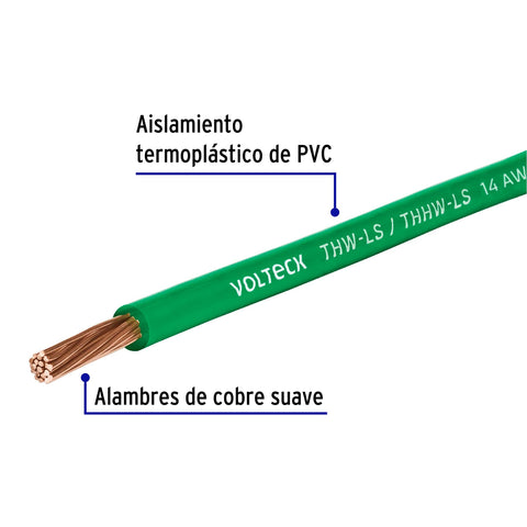 Metro de cable THHW-LS 14 AWG verde en carrete de 500 m | CAB-14V-500 | 40120