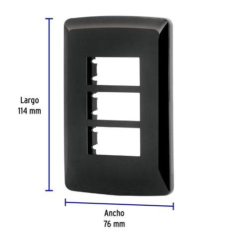 Placa 3 modulos, Italiana, color negro, Volteck | PPTR-IN | 40138