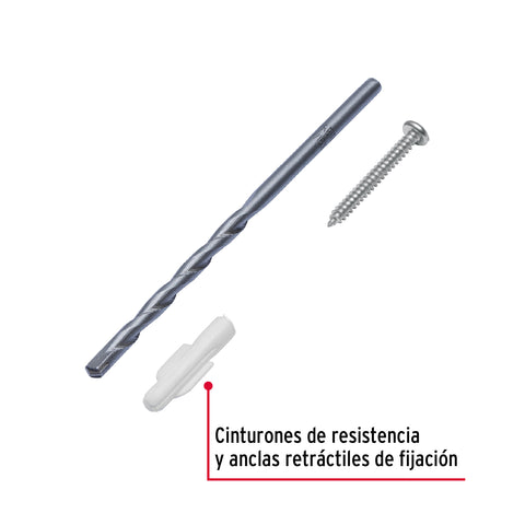 Kit de 20 taquetes 3/16' con pijas #6 y 1 broca 3/16', FIERO | TQ-3/16J | 40158