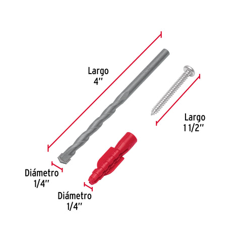 Kit de 20 taquetes 1/4' con pijas #8 y 1 broca 1/4', FIERO | TQ-1/4J | 40159
