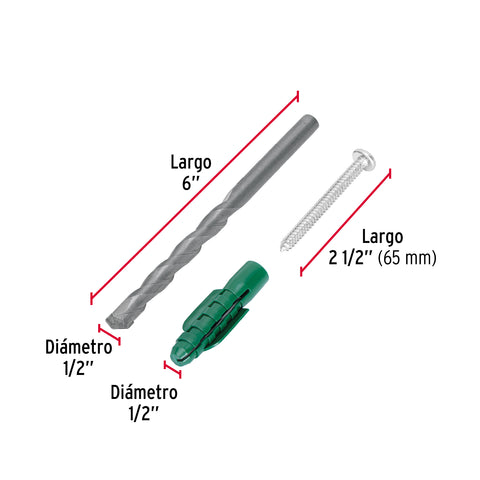 Kit de 20 taquetes 1/2' con pijas #14 y 1 broca 1/2', FIERO | TQ-1/2J | 40162