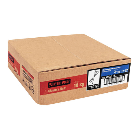 Kilo de clavo estándar 4' con cabeza en caja de 10 kg, FIERO | CLE-4-10 | 40170