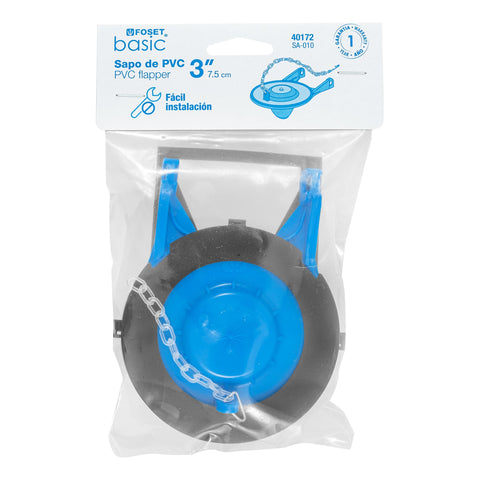 Sapo 3' para WC, PVC, azul, cadena plástica, FOSET | SA-010 | 40172