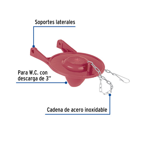 Sapo 3' para WC, silicona, rojo, cadena inox, FOSET | SA-011 | 40173