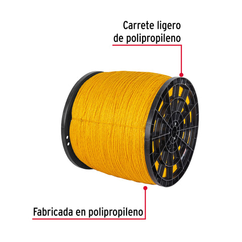 Metro de cuerda amarilla de polipropileno 4mm, carrete 2380m | CUE-04M | 40174