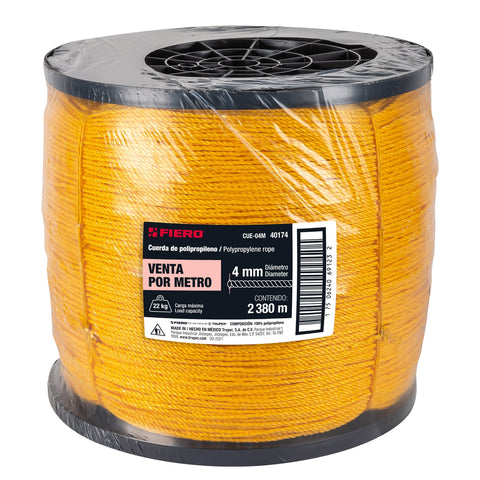 Metro de cuerda amarilla de polipropileno 4mm, carrete 2380m | CUE-04M | 40174