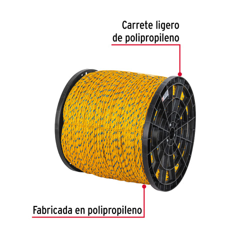 Metro de cuerda amarilla de polipropileno 6mm, carrete 920m | CUE-06M | 40175