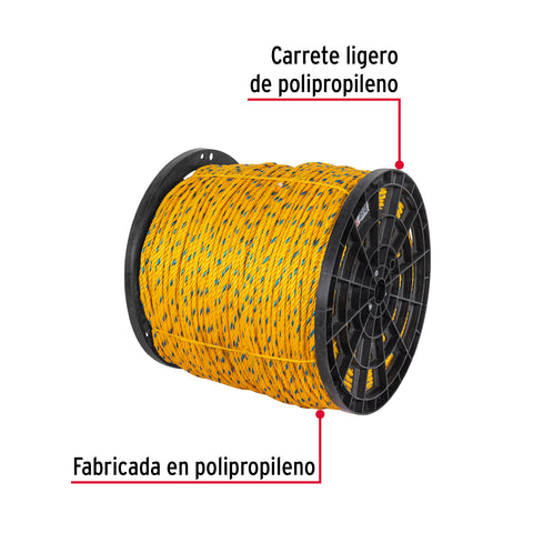 Metro de cuerda amarilla de polipropileno 8mm, carrete 640m | CUE-08M | 40176