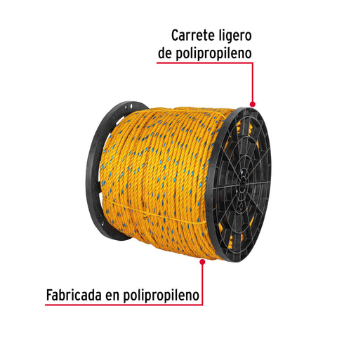 Metro de cuerda amarilla de polipropileno 11mm, carrete 360m | CUE-11M | 40178