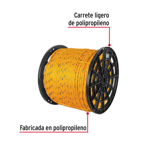 Metro de cuerda amarilla de polipropileno 13mm, carrete 390m | CUE-13M | 40179