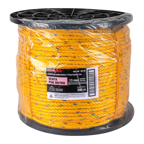 Metro de cuerda amarilla de polipropileno 13mm, carrete 390m | CUE-13M | 40179