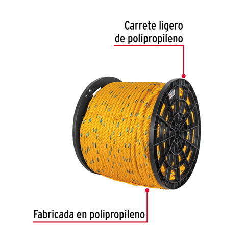 Metro de cuerda amarilla de polipropileno 16mm, carrete 264m | CUE-16M | 40180