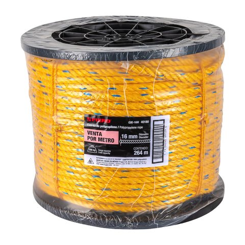 Metro de cuerda amarilla de polipropileno 16mm, carrete 264m | CUE-16M | 40180