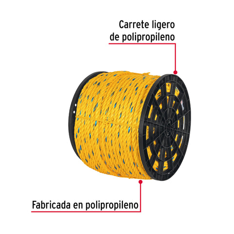 Metro de cuerda amarilla de polipropileno 19mm, carrete 198m | CUE-19M | 40181