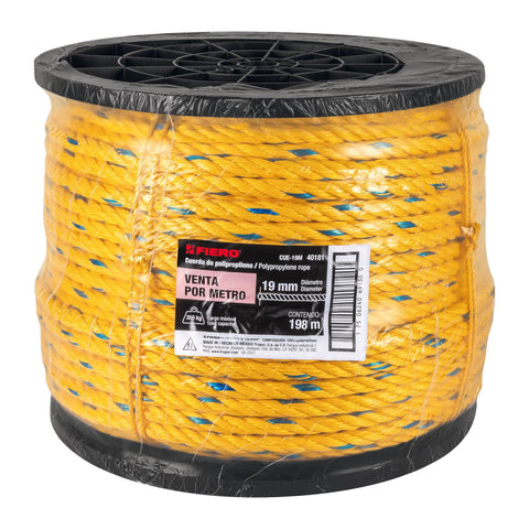 Metro de cuerda amarilla de polipropileno 19mm, carrete 198m | CUE-19M | 40181