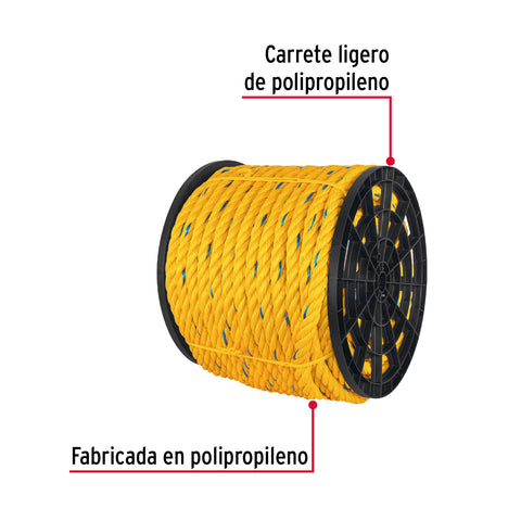 Metro de cuerda amarilla de polipropileno 25mm, carrete 102m | CUE-25M | 40182