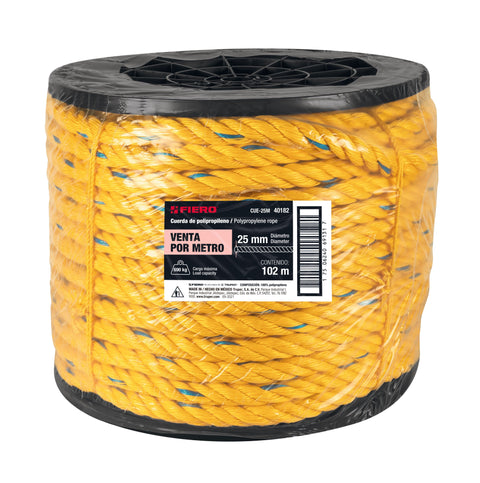 Metro de cuerda amarilla de polipropileno 25mm, carrete 102m | CUE-25M | 40182