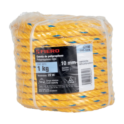Kilo de cuerda amarilla de polipropileno 10 mm, rollo 1kg | CUE-101K | 40186