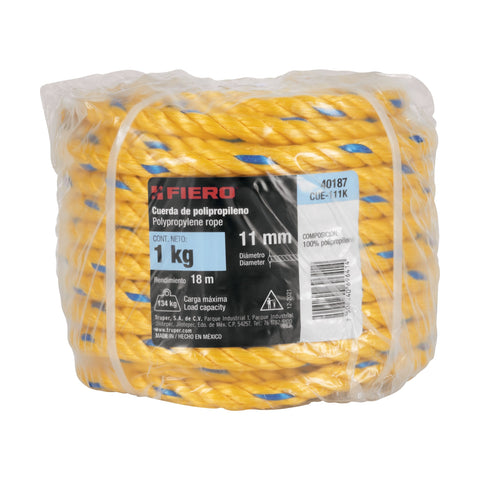 Kilo de cuerda amarilla de polipropileno 11 mm, rollo 1kg | CUE-111K | 40187