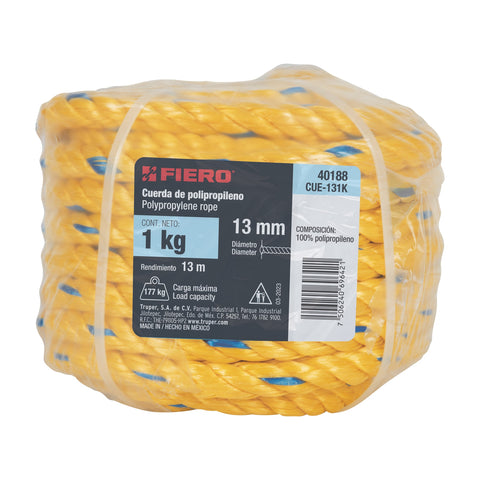 Kilo de cuerda amarilla de polipropileno 13 mm, rollo 1kg | CUE-131K | 40188
