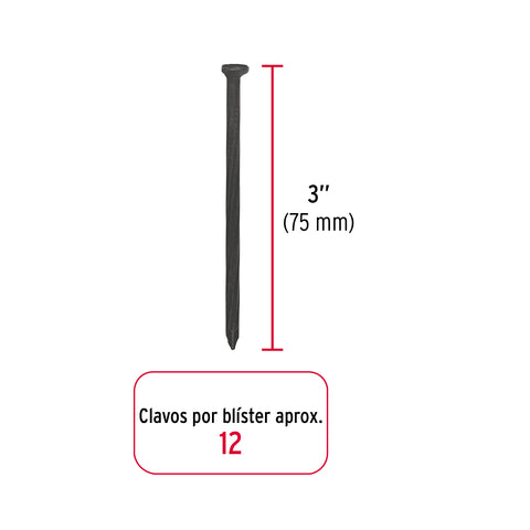 Blíster con 12 clavos negros para concreto 3', FIERO | CLC-3NA | 40222