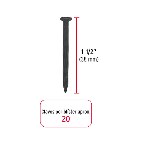 Blíster con 20 clavos negros para concreto 1-1/2', FIERO | CLC-1-1/2NA | 40223