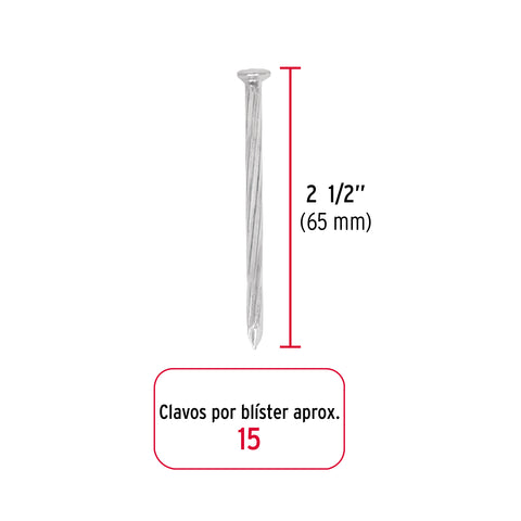 Blíster con 15 clavos galvanizados p/concreto 2-1/2', FIERO | CLC-2-1/2GA | 40224