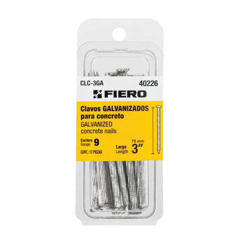 Blíster con 12 clavos galvanizados para concreto 3', FIERO | CLC-3GA | 40226