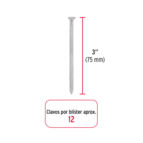 Blíster con 12 clavos galvanizados para concreto 3', FIERO | CLC-3GA | 40226