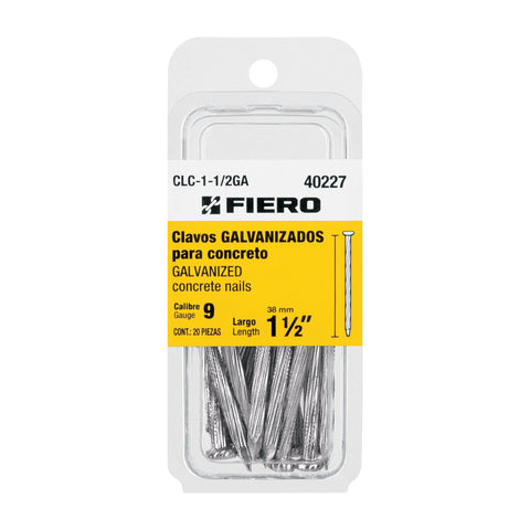 Blíster con 20 clavos galvanizados p/concreto 1-1/2', FIERO | CLC-1-1/2GA | 40227