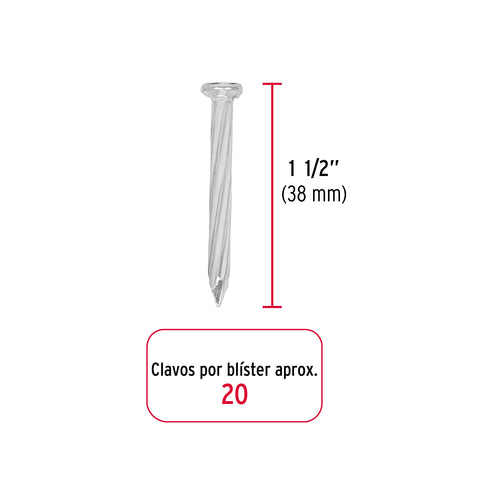 Blíster con 20 clavos galvanizados p/concreto 1-1/2', FIERO | CLC-1-1/2GA | 40227