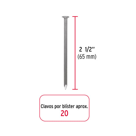 Blíster con 20 clavos estándar 2-1/2' con cabeza, FIERO | CLE-2-1/2A | 40228