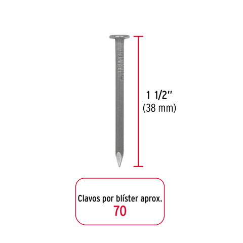 Blíster con 70 clavos estándar 1-1/2' con cabeza, FIERO | CLE-1-1/2A | 40229