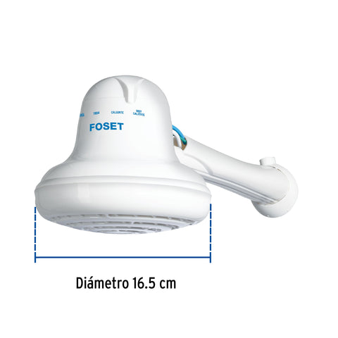 Regadera eléctrica, 4 temperaturas, 16.5cm, blanca, FOSET | REGEL-6 | 40237