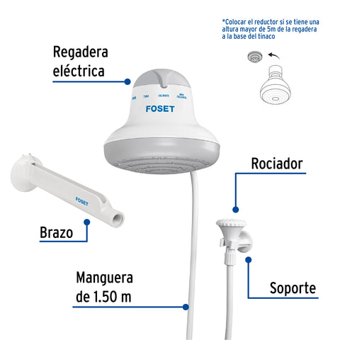 Regadera eléctrica, 4 temperaturas, 16.5cm, gris, FOSET | REGEL-6G | 40238