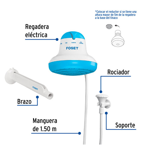 Regadera eléctrica, 4 temperaturas, 16.5cm, azul, FOSET | REGEL-6A | 40239