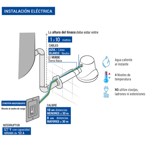 Regadera eléctrica, 4 temperaturas, 16.5cm, azul, FOSET | REGEL-6A | 40239