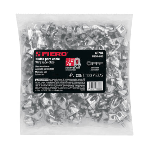 Bolsa c/100 nudos (perros) de hierro p/cable de 1/8', FIERO | NUDO-1/8G | 40704
