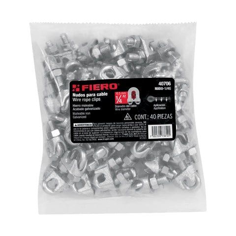 Bolsa c/40 nudos (perros) de hierro p/cable de 1/4', FIERO | NUDO-1/4G | 40706