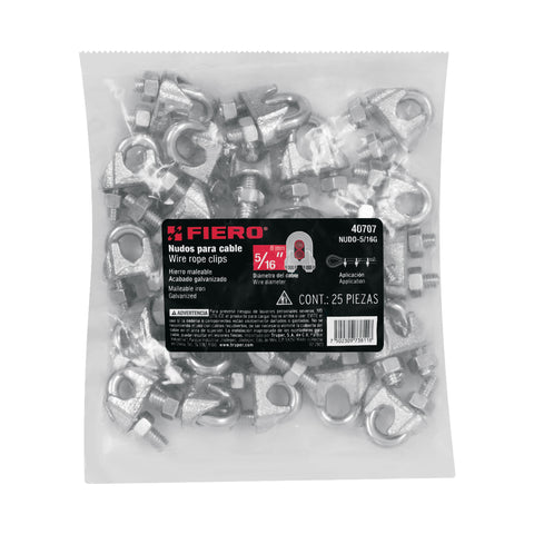 Bolsa c/25 nudos (perros) de hierro p/cable de 5/16', FIERO | NUDO-5/16G | 40707