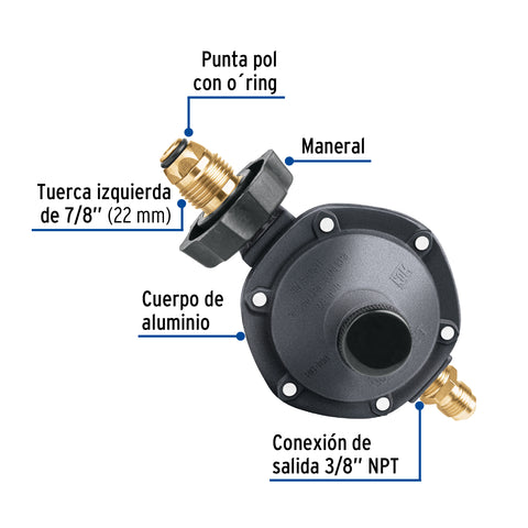 Regulador de gas 1 vía con maneral, baja presión, FOSET | RG-101 | 40709