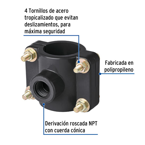 Abrazadera para toma domiciliaria PP 1-1/2' x 1/2', FOSET | ATD-1 1/2 | 40711