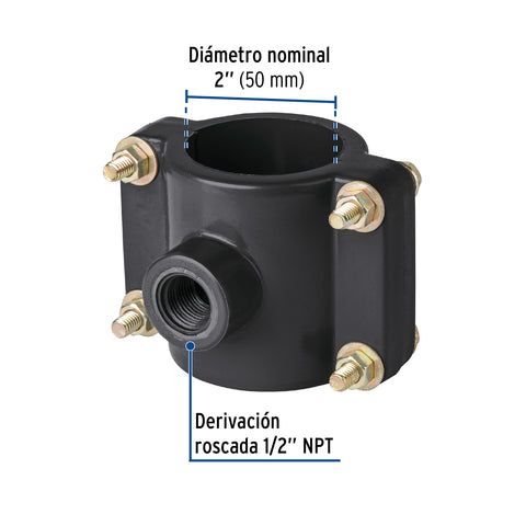 Abrazadera para toma domiciliaria PP 2' x 1/2', FOSET | ATD-2 | 40712