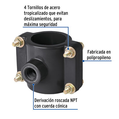 Abrazadera para toma domiciliaria PP 2' x 1/2', FOSET | ATD-2 | 40712